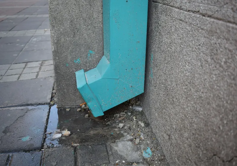 Gutter downspout and lawn